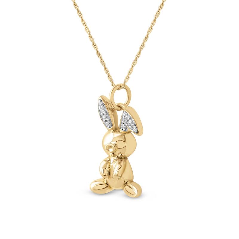 1/20ct TDW Diamond Animal Giraffe, Bunny and Dachshund Dog Necklace in Gold Plated Silver for Women