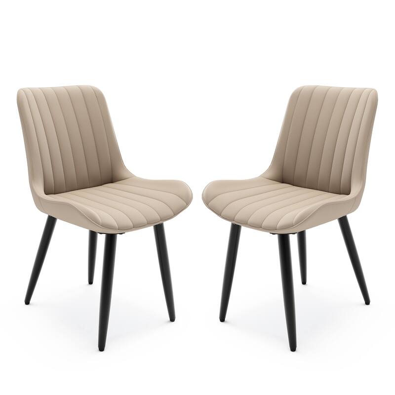 Set of 2 Modern PU Leather Dining Chairs with Thick Cushions & Metal Legs, Armless Faux Leather Side Chairs for Kitchen - Cream