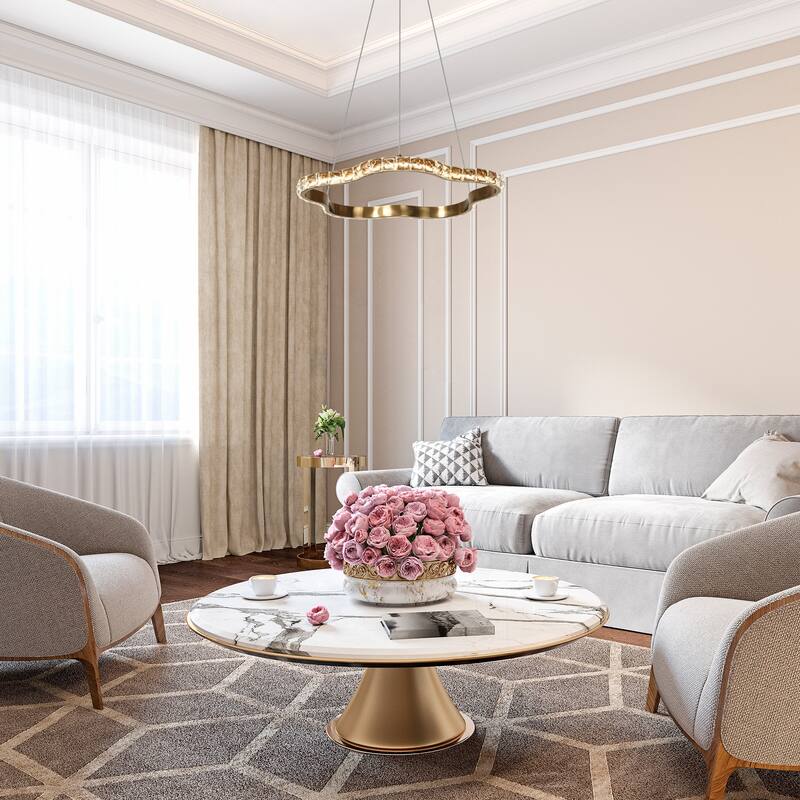 Modern 1-Light LED Crystal Chandelier Round Gold Ceiling Lights for Dining Room - Dia. 19.7" x H 1.5"