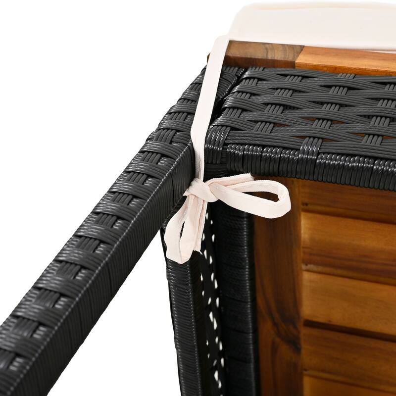 5-Piece Outdoor Acacia Wood Bar Height Table And Four Stools With Cushions