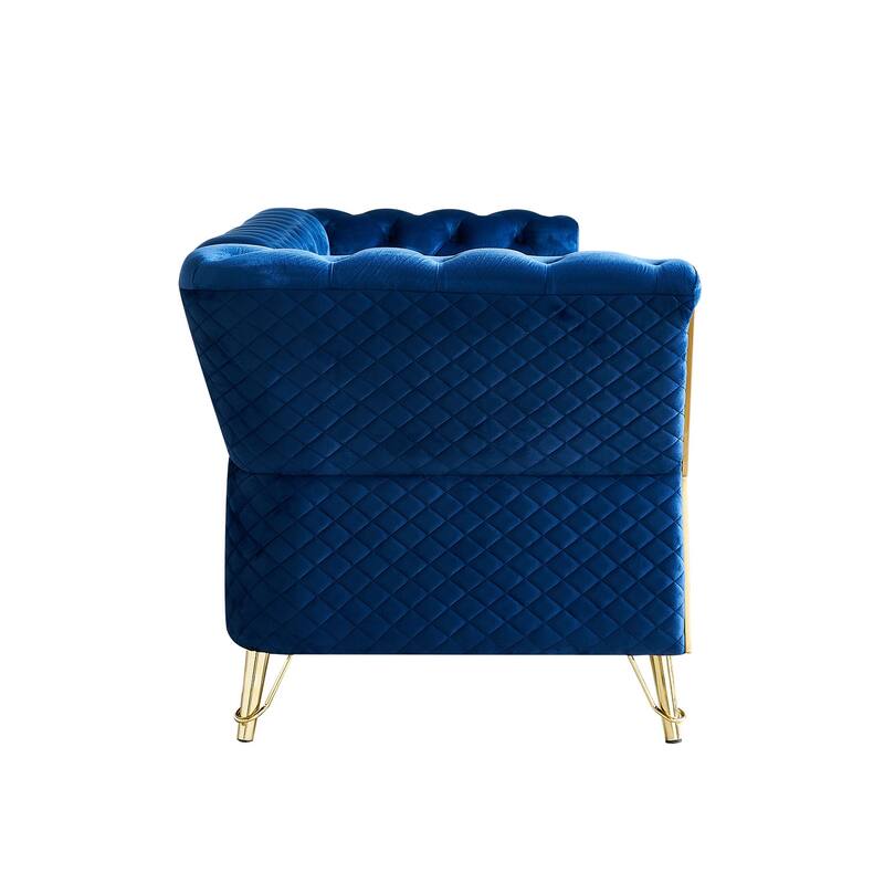Tufted Velvet Sofa 87.4" - Flared Arms, Golden Frame