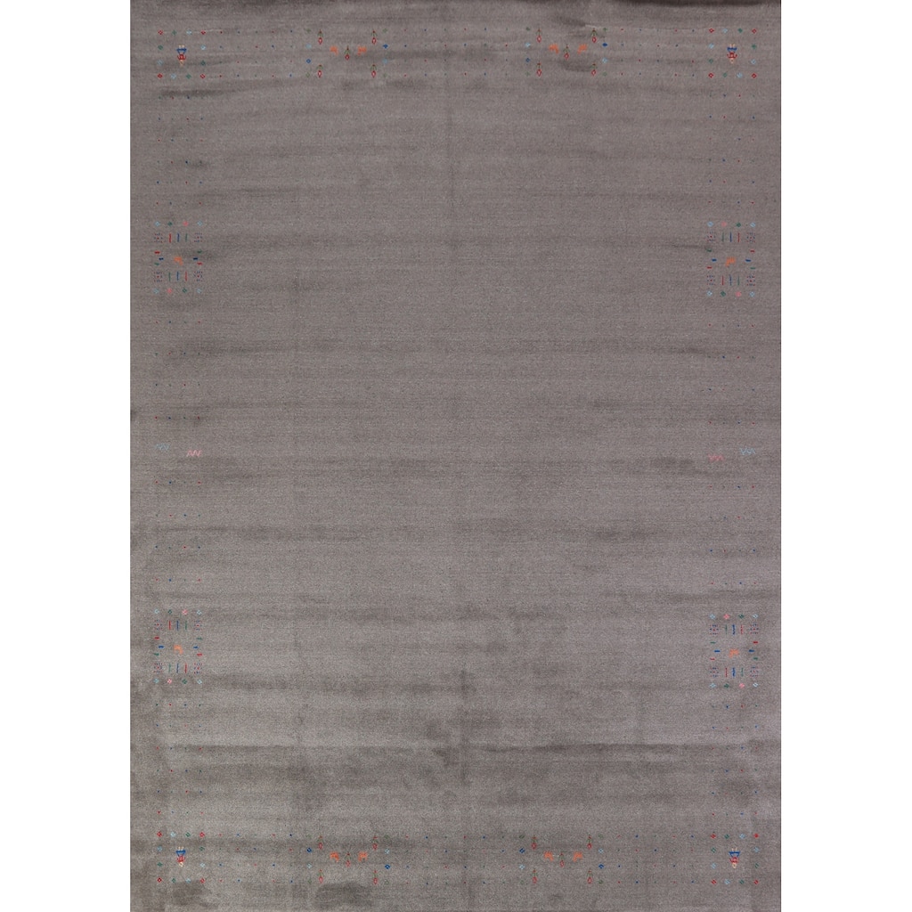 Modern Tribal Gabbeh Indian Rug Hand-Knotted Wool Carpet - 9'3" x 12'6"