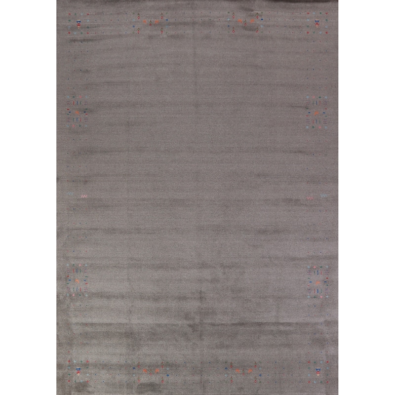 Modern Tribal Gabbeh Indian Rug Hand-Knotted Wool Carpet - 9'3" x 12'6"