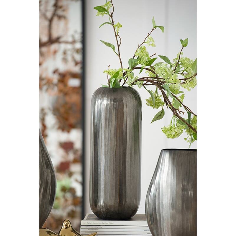 7x7x17" Layered Chisel Aluminum Vase Modern Metallic Finish Home Decor