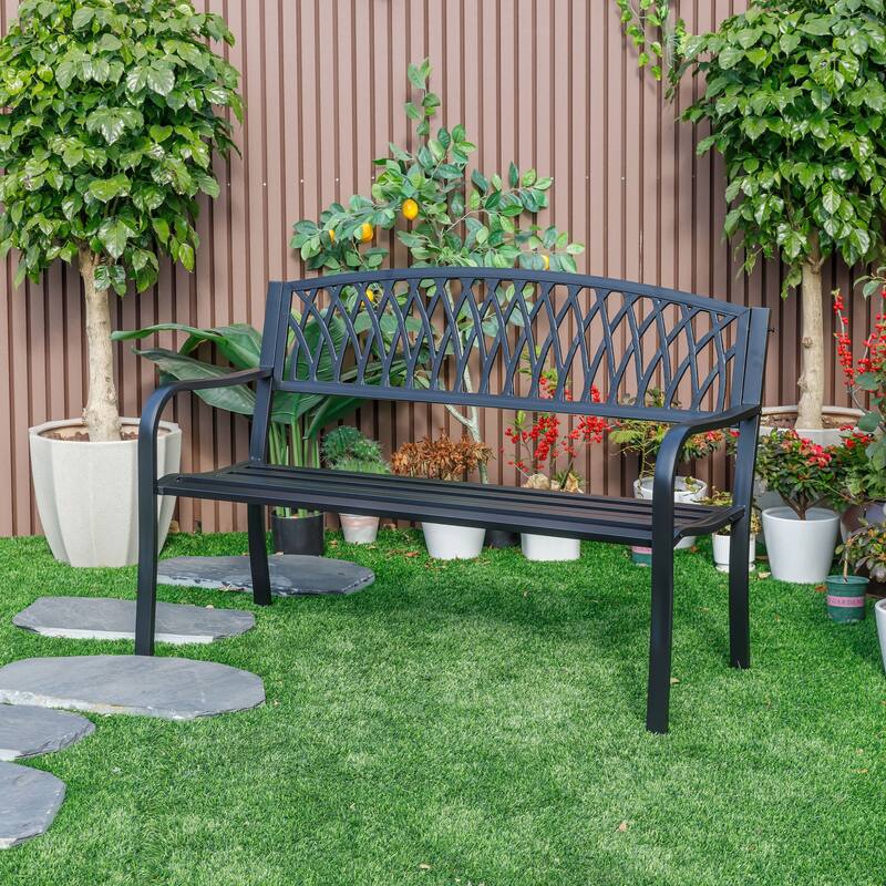 Cast Iron Outdoor Garden Bench - 50" - Black