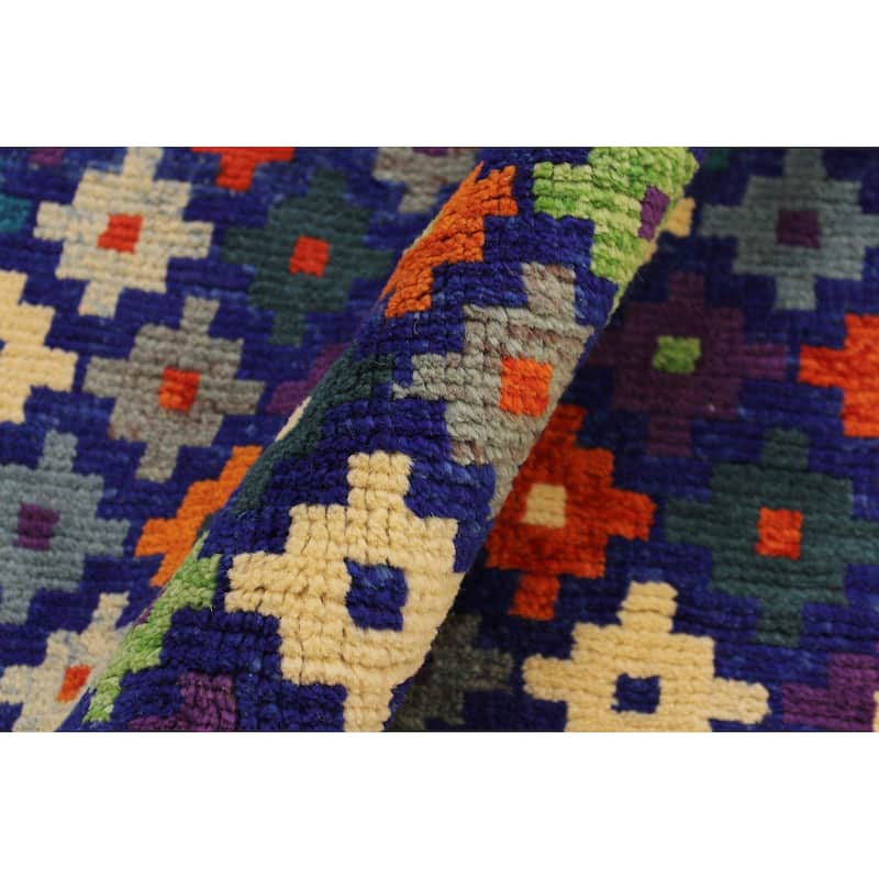 Contemporary Balochi Flowers Blue/Orange Hand Knotted Wool Rug - 4'9'' x 6'6''