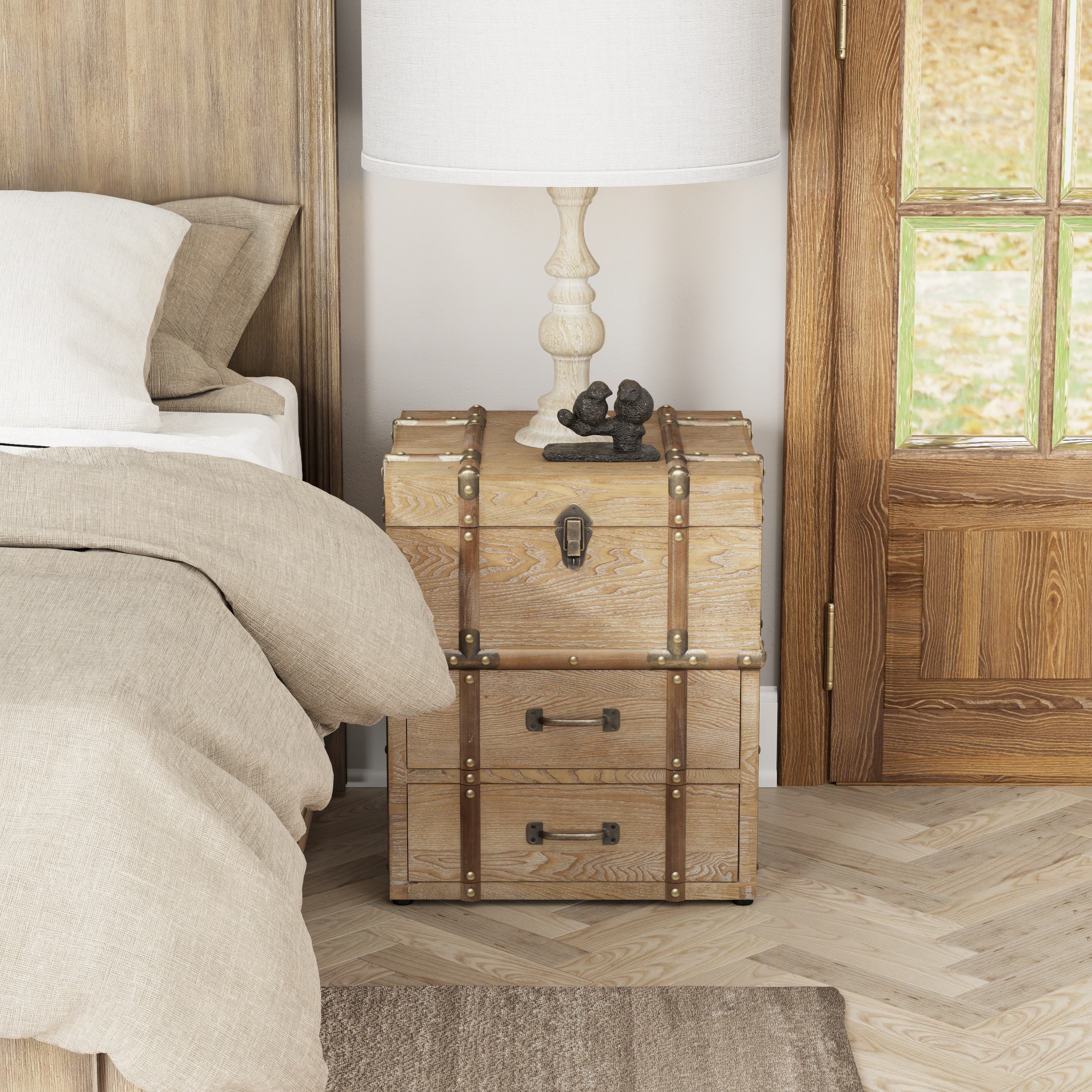 COZAYH Vintage Nightstand with Buckle Hinged Top, Linen Accent End