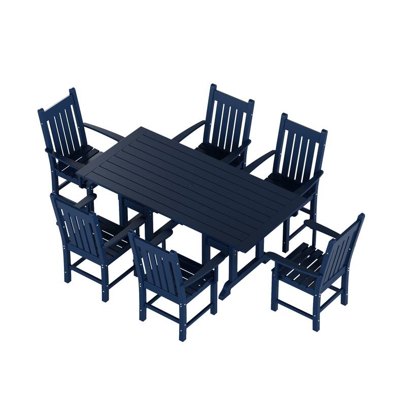 Laguna Hdpe All Weather Outdoor Patio Dining Set with Rectangle Table, Arm Chairs (7-Piece Set)
