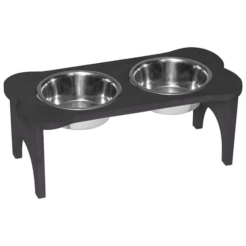 Amish Made Pine Bone-Shaped Dog Dish - Black - Feeder