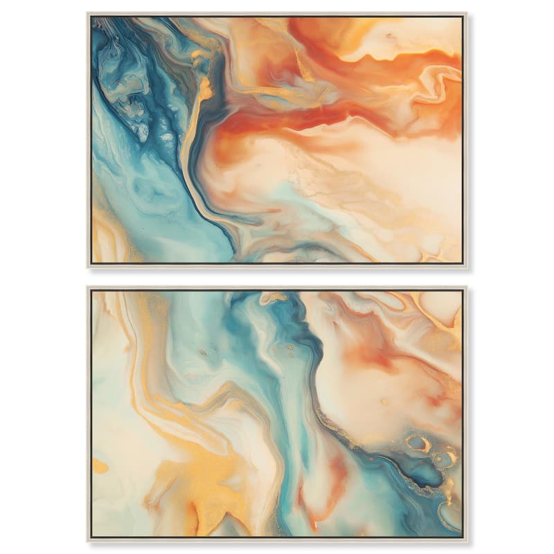 Marbled Sunrise II Canvas Set of 2 by Art Remedy - 54" x 36" - Silver