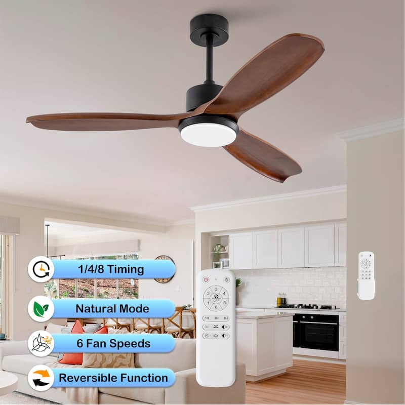 52" Wood Ceiling Fan with Lights Remote Control,Quiet DC Motor 3 Blade Ceiling Fans for Patio Living Room, Bedroom