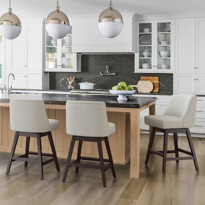 Modern 26 in. H Counter Height Bar Stools Upholstered 360 Free Swivel Counter Stools with Nailhead Trim