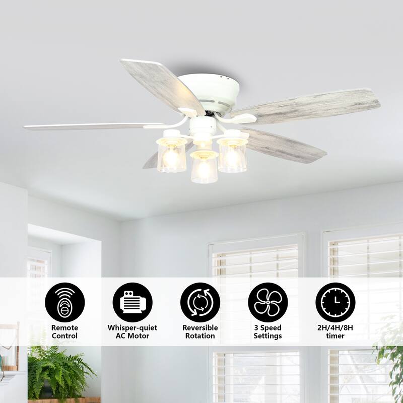 52-in Modern White Wooden 5-Blade Low Profile Ceiling Fan with Light Kit and Remote