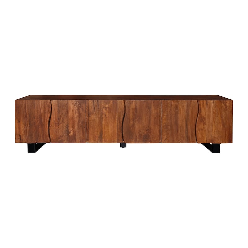 Wood TV Stand Media Console with Metal Legs in Mango Brown - Mango Brown