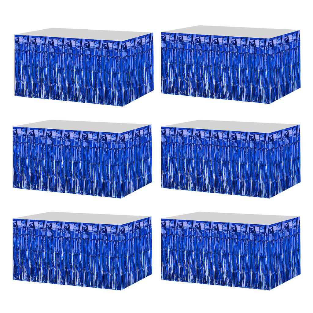 6 Pack 29x108 Inch Blue Metallic Foil Fringe Tinsel Table Skirts