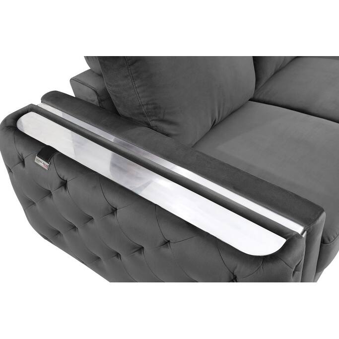 HomeRoots 72" Dark Gray And Silver Velvet Loveseat