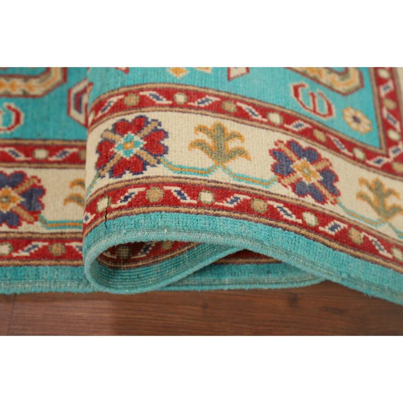 Turquoise Blue Kazak Accent Rug Handmade Wool Carpet - 3'4" x 5'1"