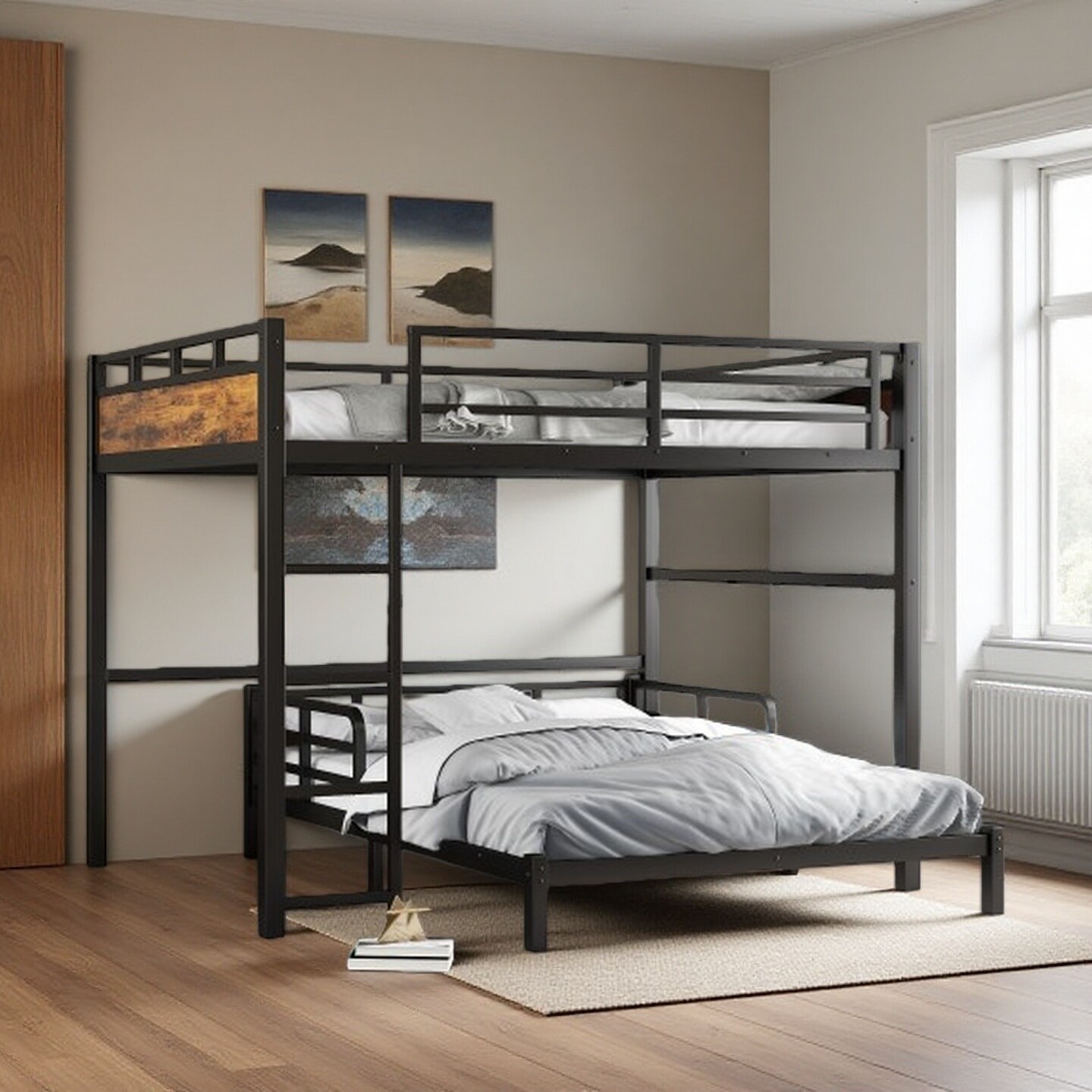 Twin XL Over Twin XL Metal Bunk Bed with Detachable Loft & Platform Beds, Raised Safety Rails, Versatile Split Design
