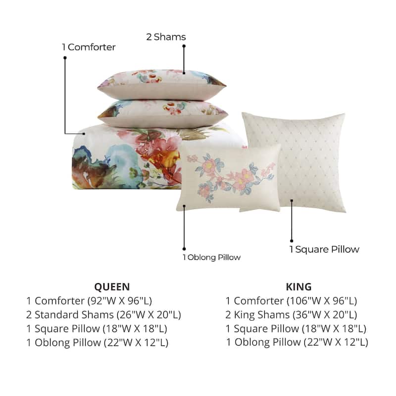 Bebejan Antique Flowers Ivory 100% Cotton 5-Piece Reversible Comforter Set