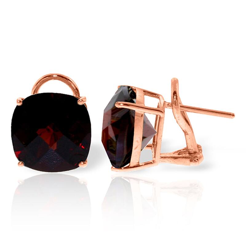 9 Carat 14K Solid Gold French Clips Earrings Checkerboard Garnet - Rose