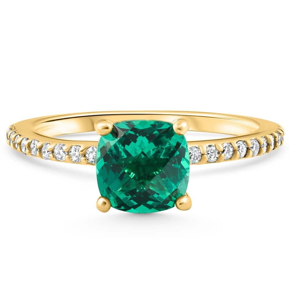 Bliss Diamond 1 3/4Ct Cushion Emerald & Diamond Ring Gold Lab Grown