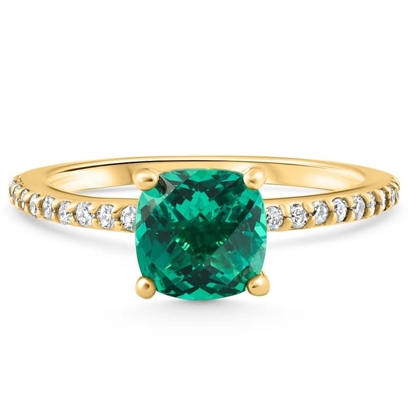 Bliss Diamond 1 3/4Ct Cushion Emerald & Diamond Ring Gold Lab Grown - 5.5 - Yellow