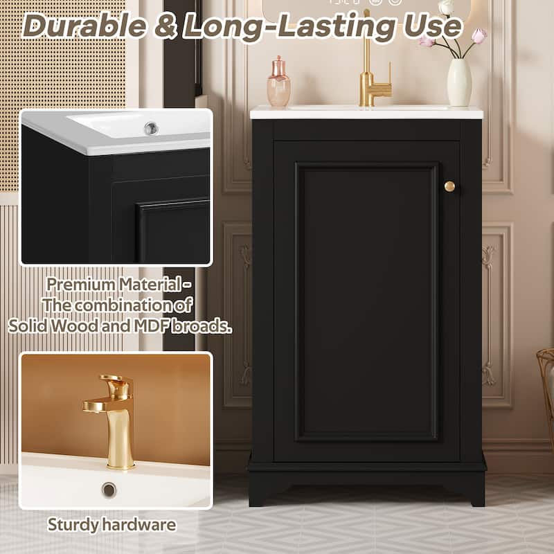 20" Bathroom Vanity with Ceramic Sink - Soft Closing Door, Adjustable Shelf, Freestanding Modern Single Vanity