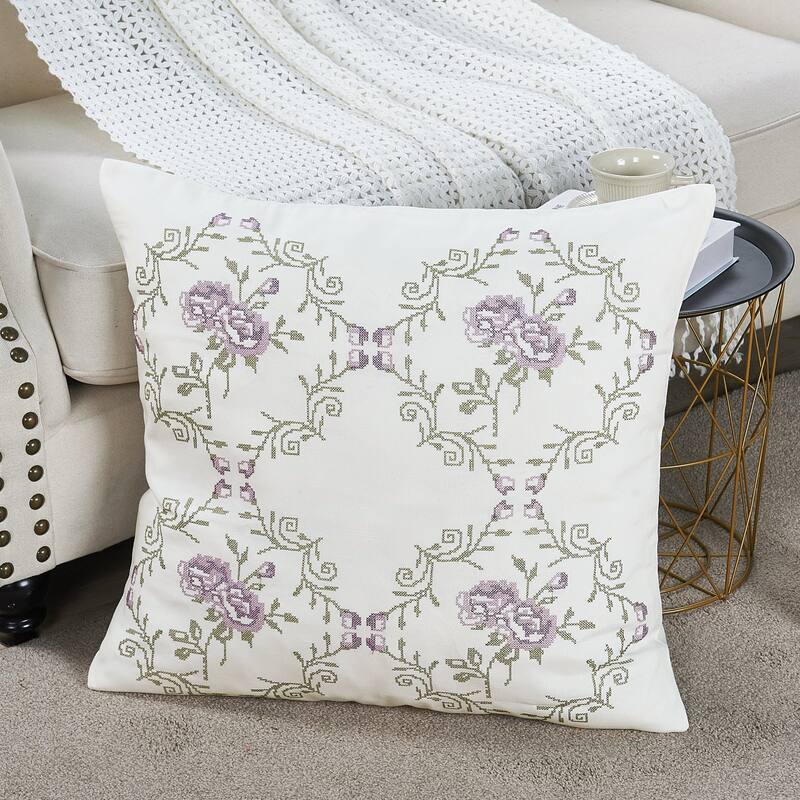 Canvas Pillow Shells with Rose Embellishments (Set of 2), NO INSERT