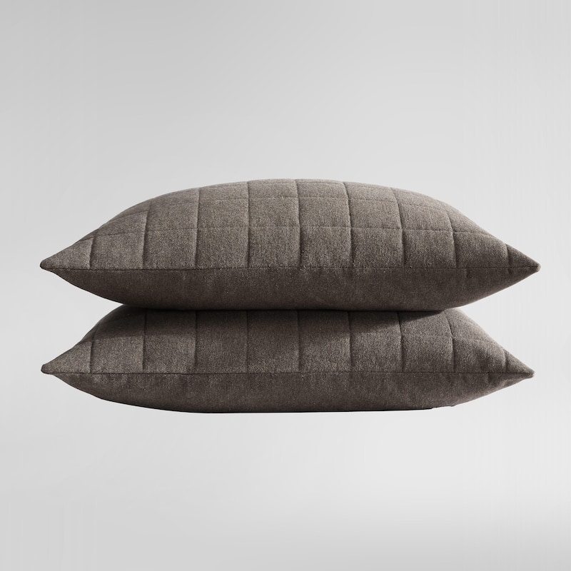 Calvin Klein Melange Cotton Flannel Solid 2 Piece Sham Set - Chocolate Brown - King