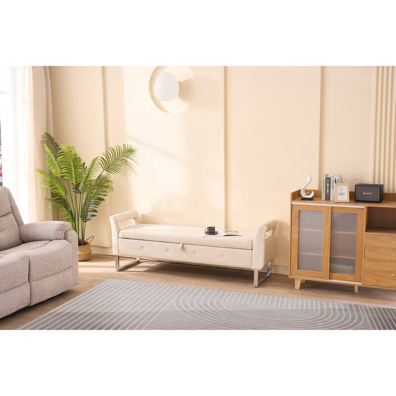 67.91"Wide Velvet Storage Soft Bench with Armrests for Living Room, Entryway and Bedroom