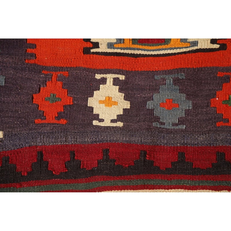 Masterpiece Flatweave Vegetable Dye Kilim Qashqai Persian Vintage Rug - 4'10"x 9'11"