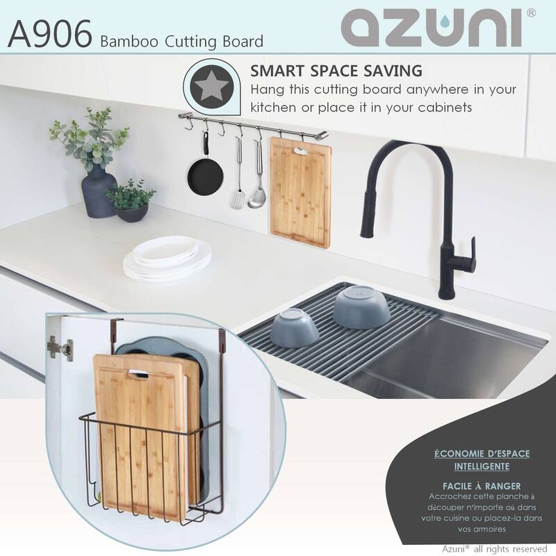 AZUNI 17-Inch Bamboo Cutting  Board for Kitchen Sink - 16.75" x 11"