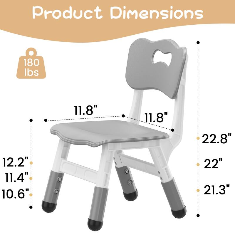 3 Level Height Adjustable Toddler Chair for Age 2-8,Set of 2