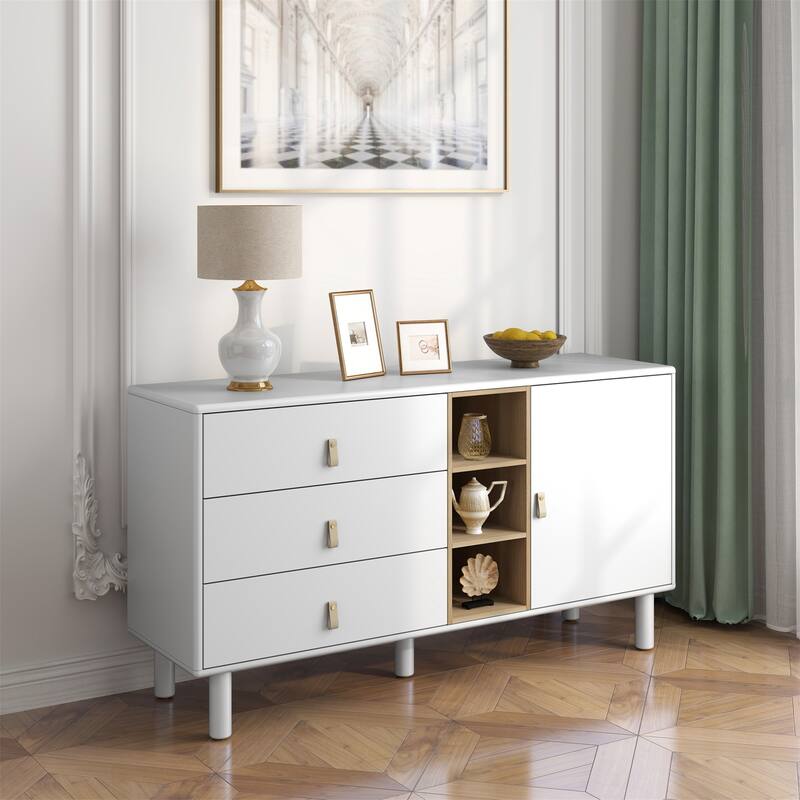 Storage Cabinet with Doors and Drawers - White