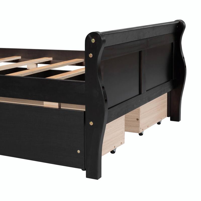 Wood Platform Bed with 4 Drawers and Streamlined Design
