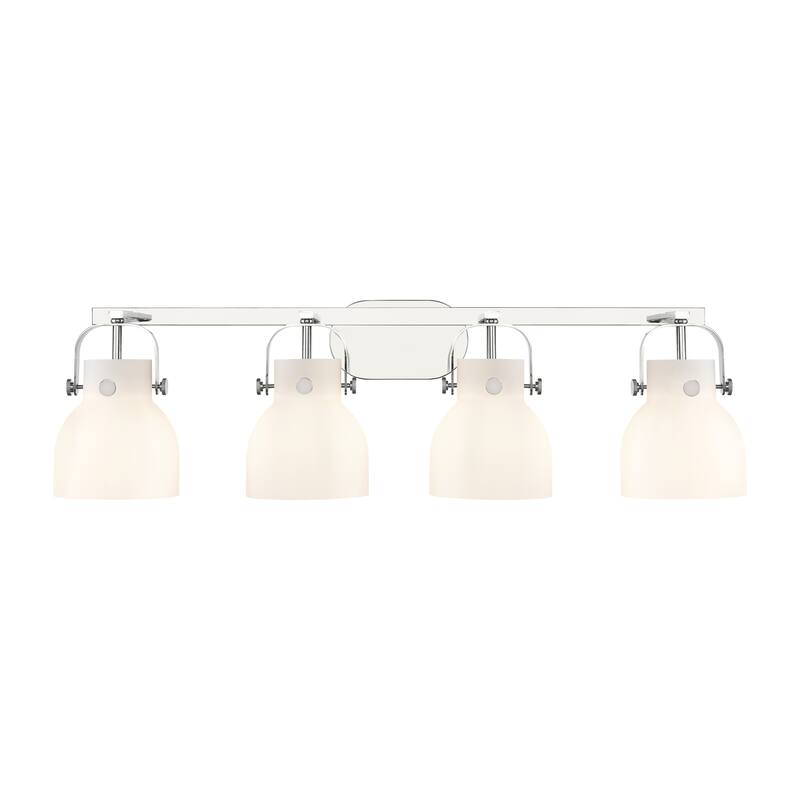 Innovations Lighting Pilaster II Bell - 4 Light 6" Wall-Mounted Bath Vanity Light - Polished Chrome/Matte White