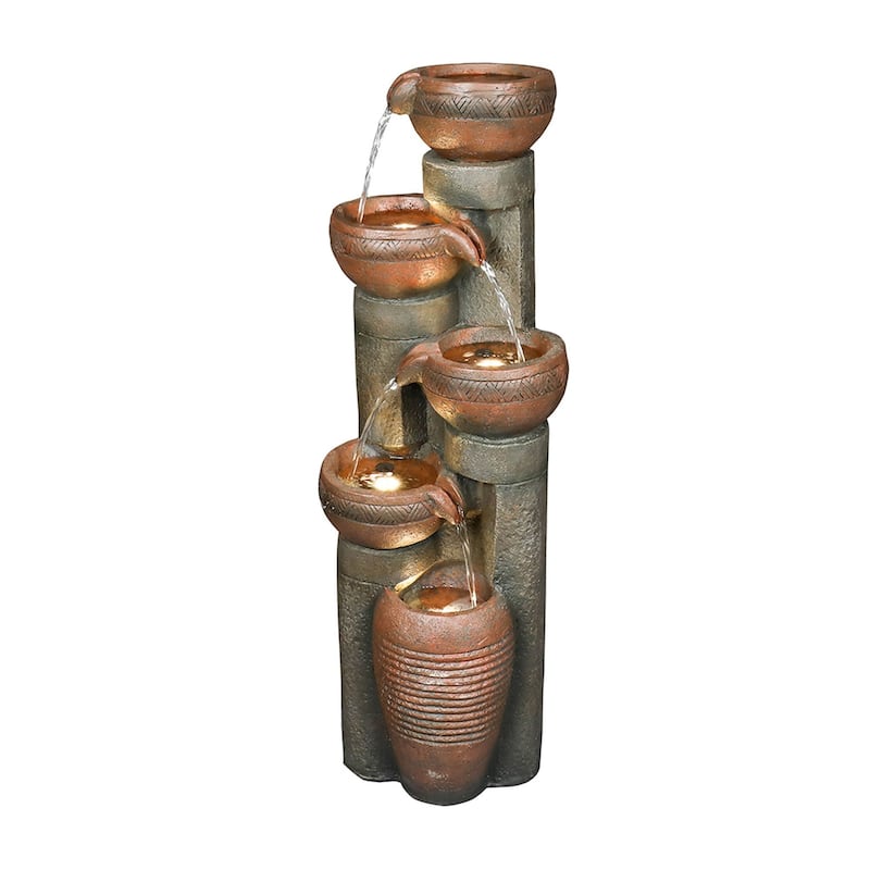 39.7'' Outdoor Water Fountain w/ Lights, Resin Fountain