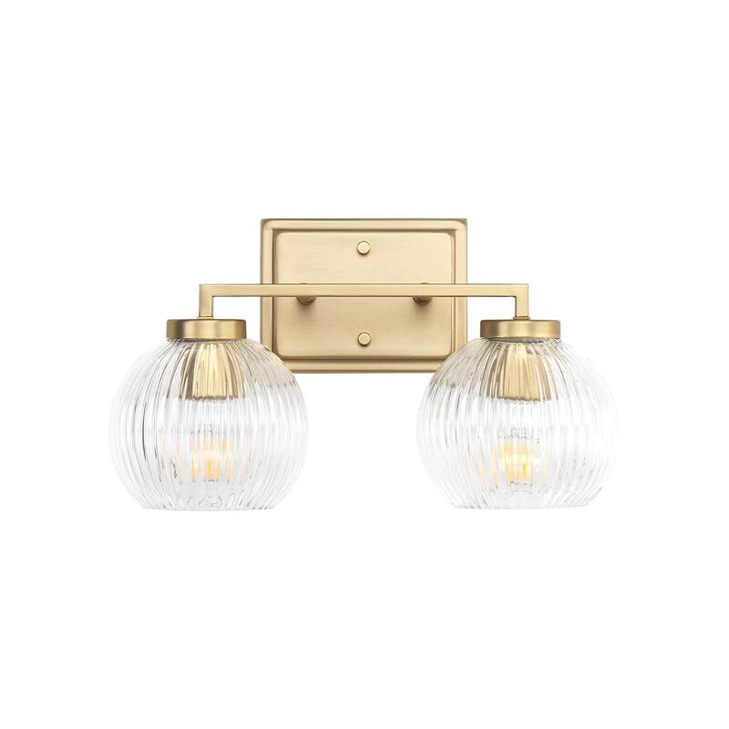 Yep by Golden Lighting Elliott 2-light Vanity in Brushed Champagne Brass and Clear Ribbed Glass - Gold