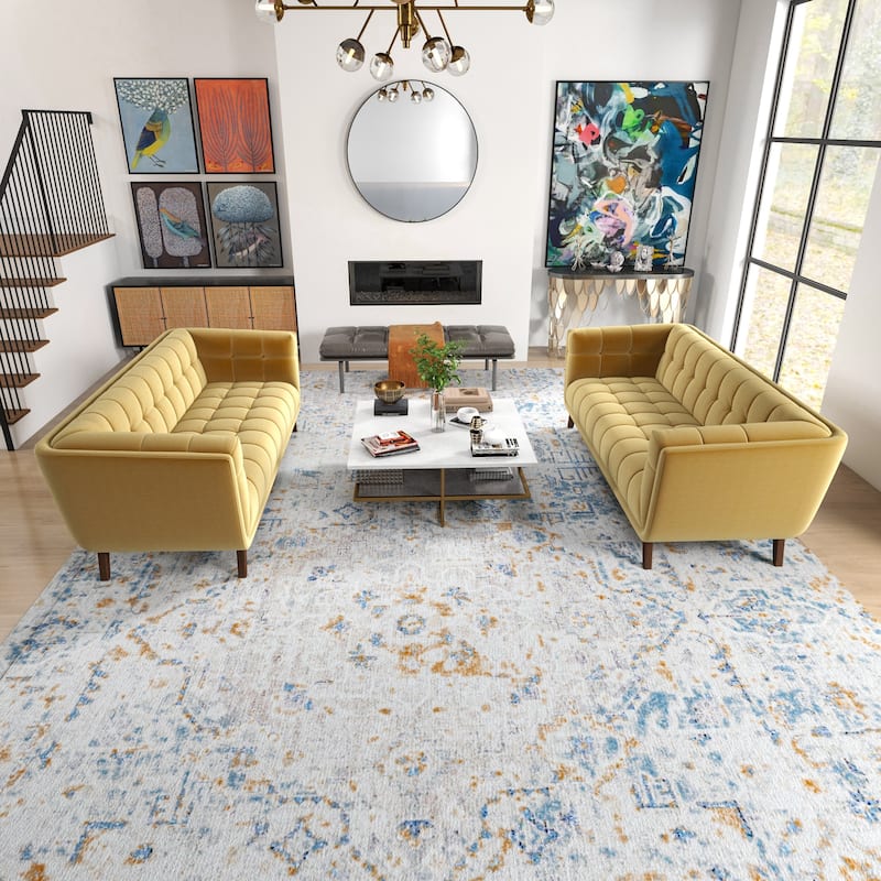Kartal Mid Century Velvet Sofa Set in - Dark Yellow