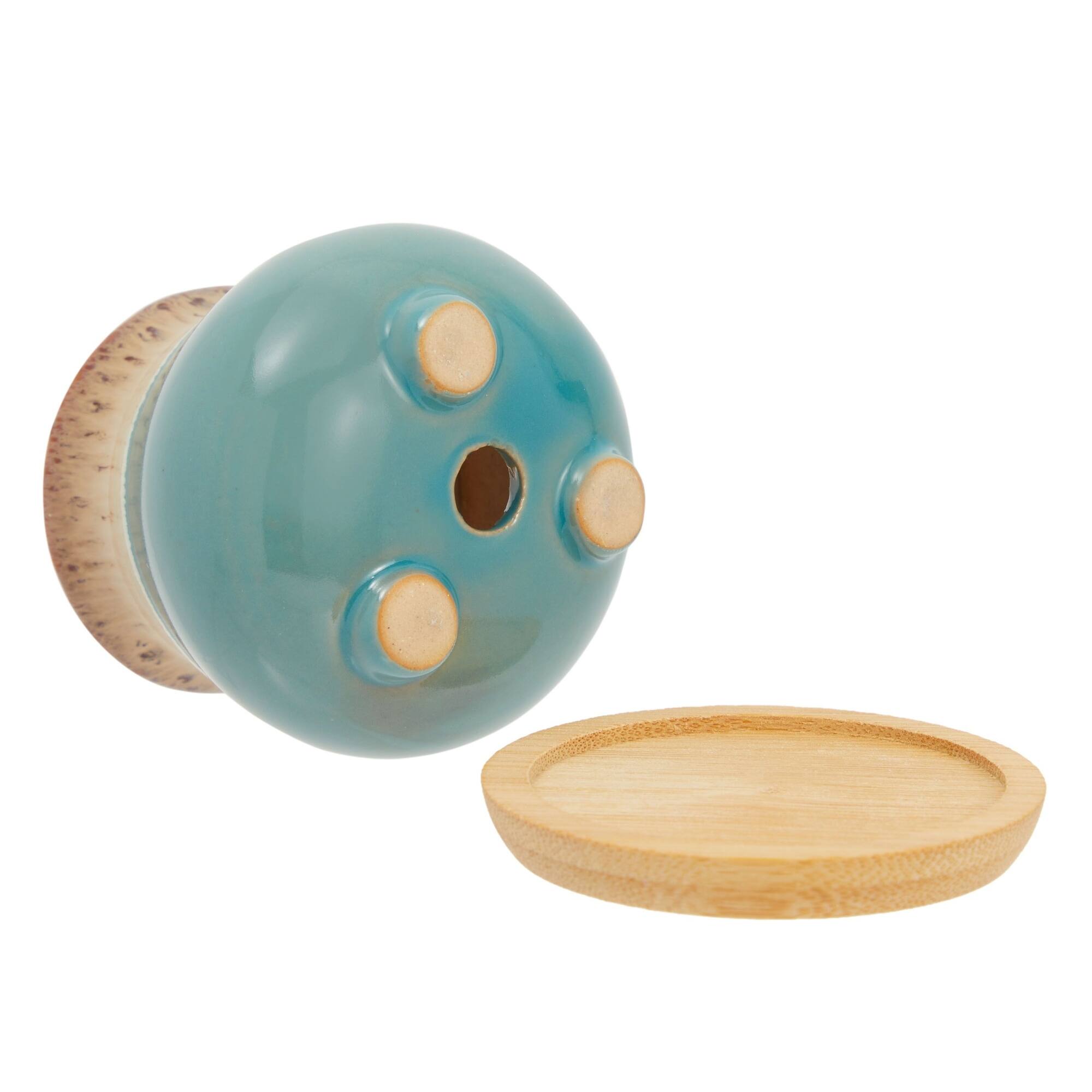 8 Pack Small Ceramic Pots for Plants and Succulents with Bamboo