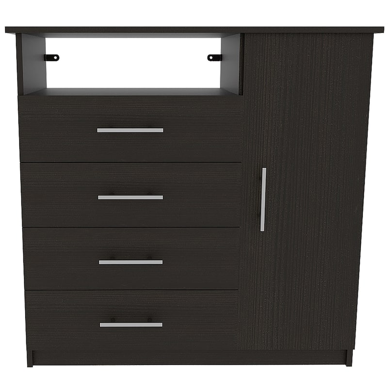 HomeRoots 36" Black Four Drawer Combo Dresser - Black - 4-drawer