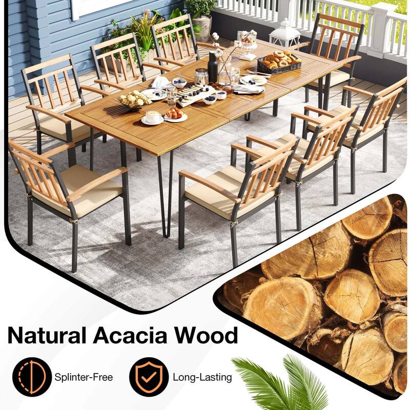 Costway 9 PCS Patio Dining Set with 8 Chairs Acacia Wood Table Top - See Details