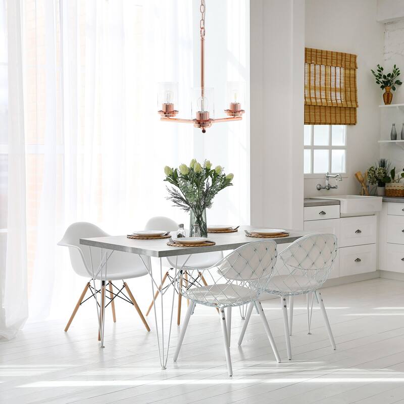 Gold 3-Light Pendant Chandelier - Metal & Clear Glass - Modern Traditional Lighting Fixture - 15" Diameter - 63