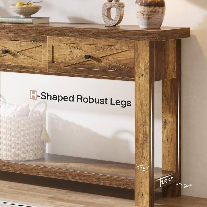 70.9” Extra Long Console Table with 3 Drawers, Farmhouse Entryway Table with Storage Shelf