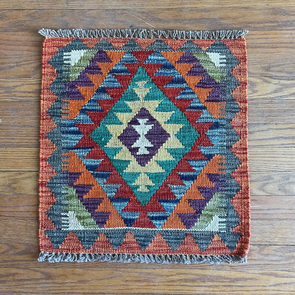 HERAT ORIENTAL Afghan Handwoven Tribal Mimana Kilim - 1'8" x 1'8"