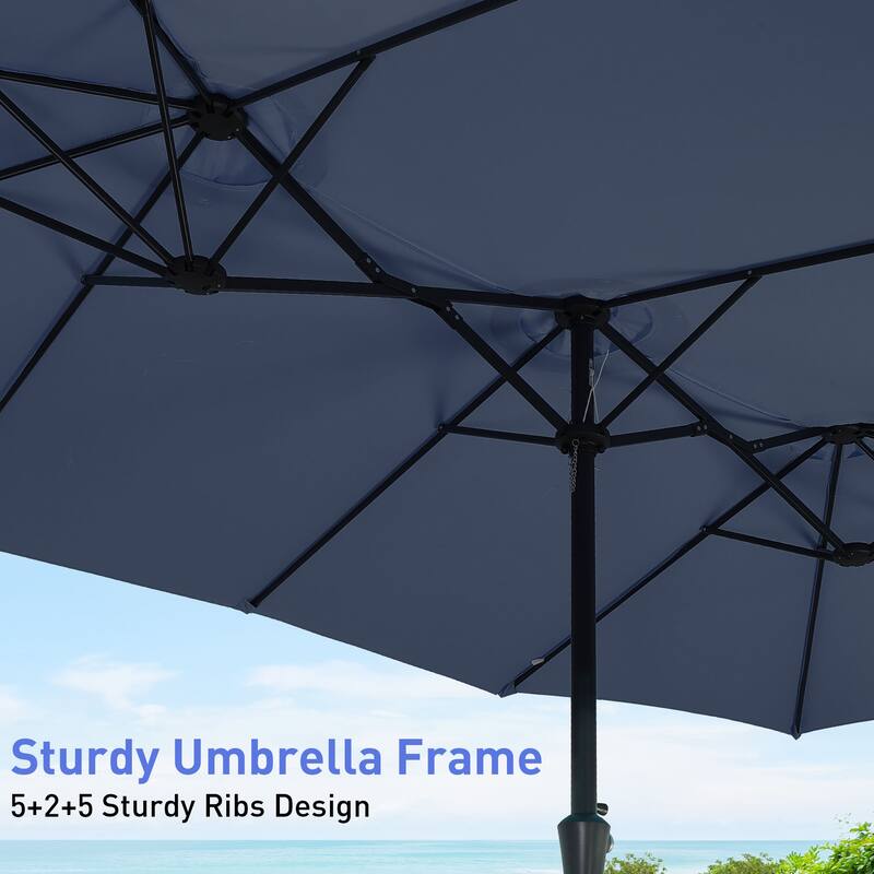 Ainfox 10ft Solar Patio Umbrella 40 LED Lighted and Umbrella Base, Strip Lights Outdoor Market Table Umbrella