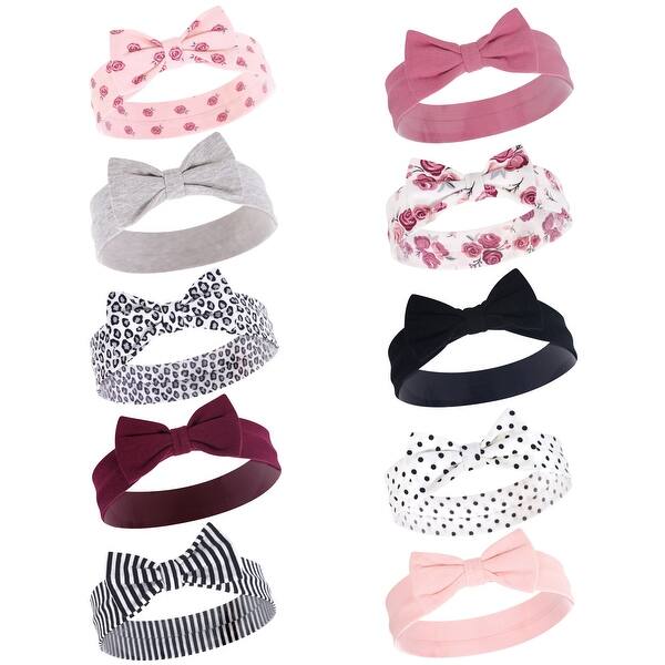 slide 1 of 1, Hudson Baby Infant Girl Cotton Headbands 10pk, Rose, 0-24 Months - Rose Rose - 0-24 Months