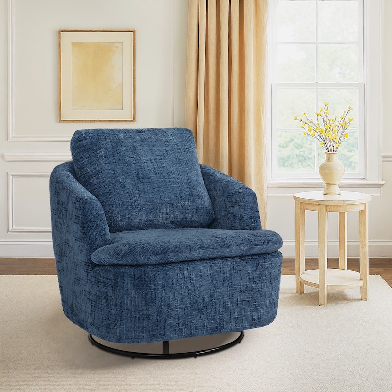 360°Swivel Accent Chair, Swivel Barrel Chair, Modern Chenille Round Accent Chairs With Armrests And Rotating Base - Deep blue