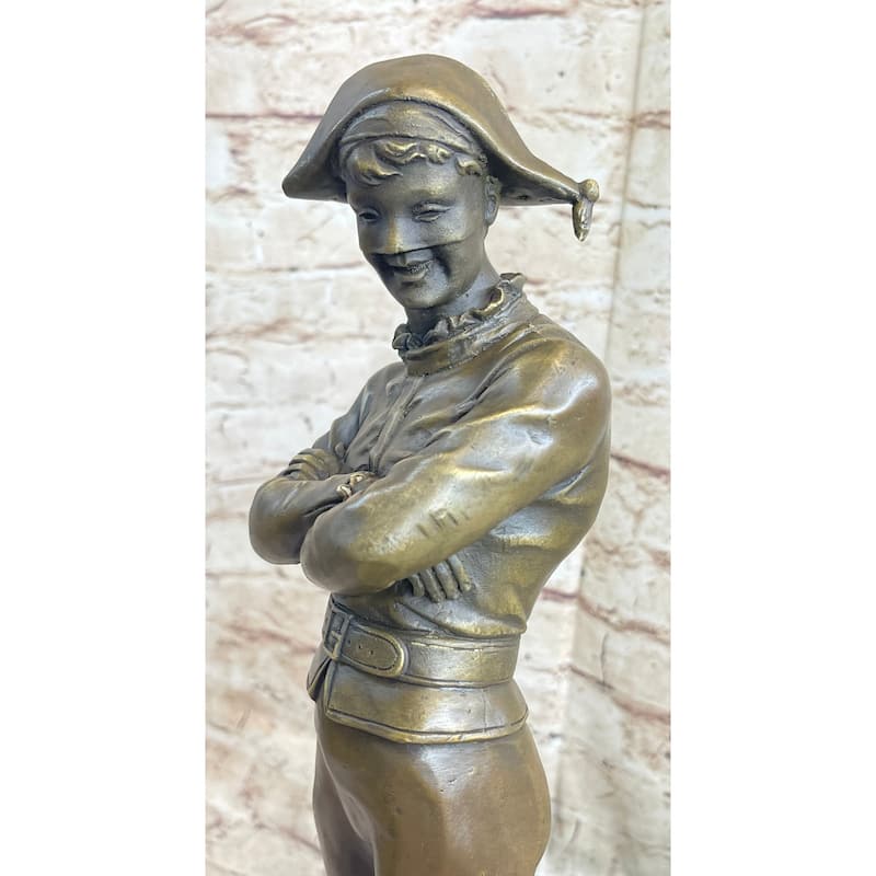 Rene De Saint-Marceaux Harlequin Jester Joker With Mask Bronze Statue Sculpture