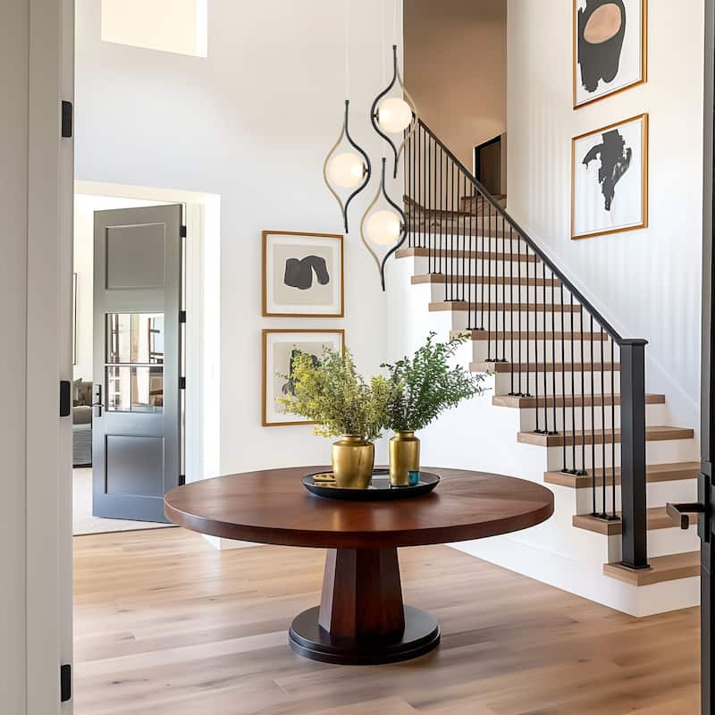 Modern Contemporary 1-Light Black Gold Kitchen Island LED Pendant Lights with Frosted Glass - 6.5" L x 5.5" W x 20" H